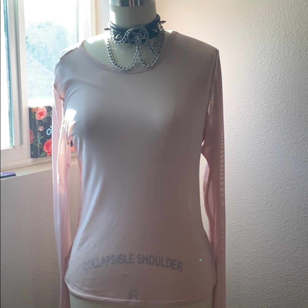 Pastel pink mesh fishnet shirt H&M